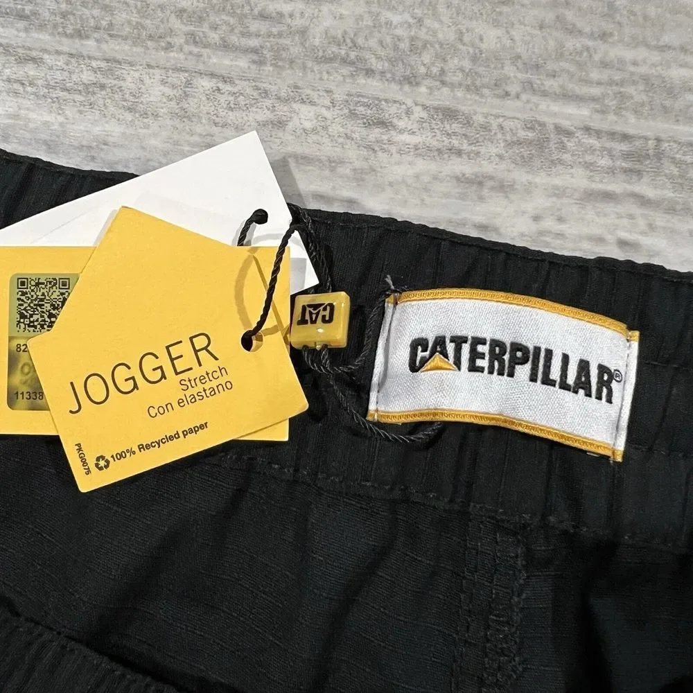 Mens Caterpillar Size Medium Black Ripstop Canvas Cuffed Jogger DrawString Pants